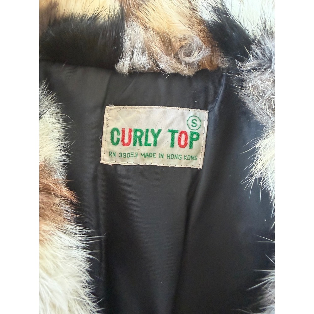 vintage 70s patchwork rabbit fur jacket mid-century Curly Top Hong Kong mob wife - Picture 8 of 11